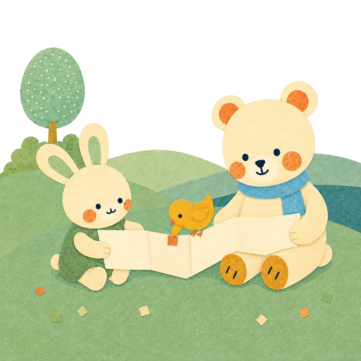 クマやウサギたちが輪になって交流する場面